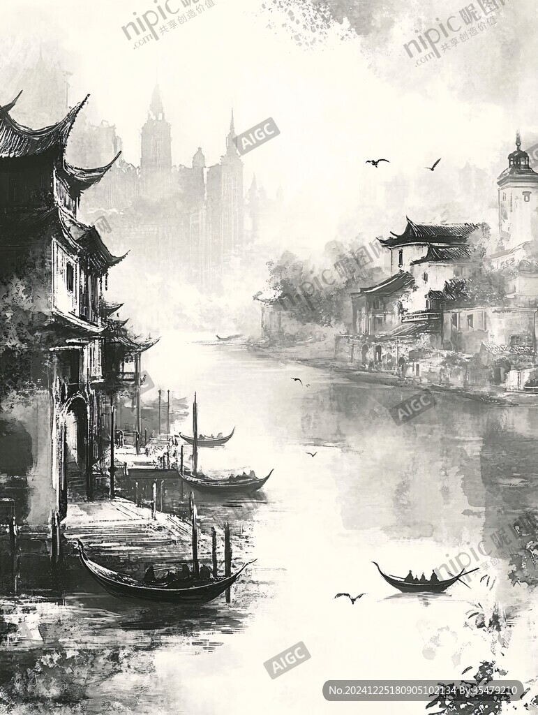 古典古風(fēng)復(fù)古江南水墨