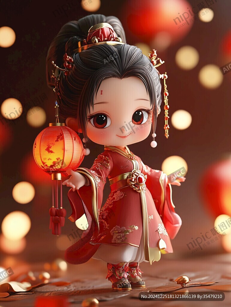 古風漢服q版女孩過年