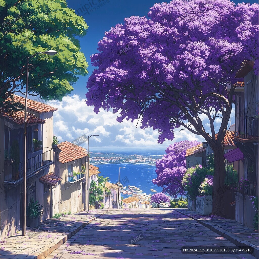 開滿藍花楹的街道