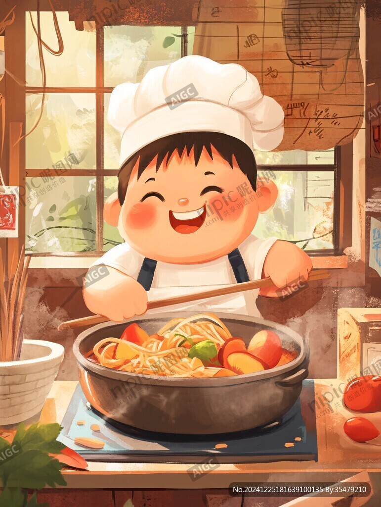 面館男孩插畫