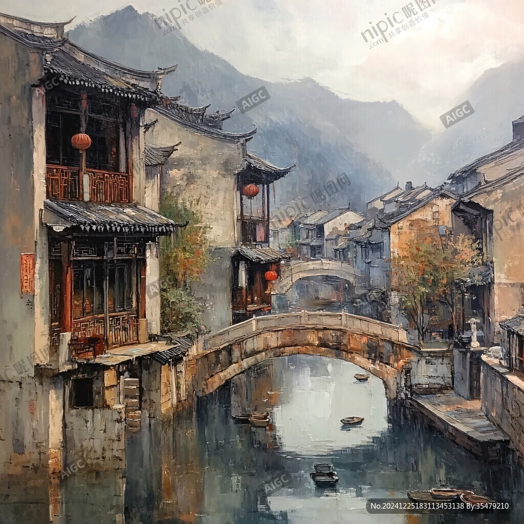 古鎮(zhèn)油畫印花