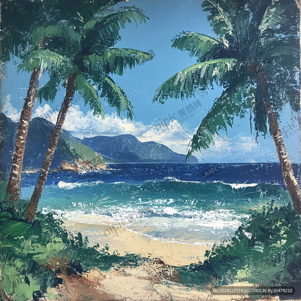 夏威夷海灘油畫
