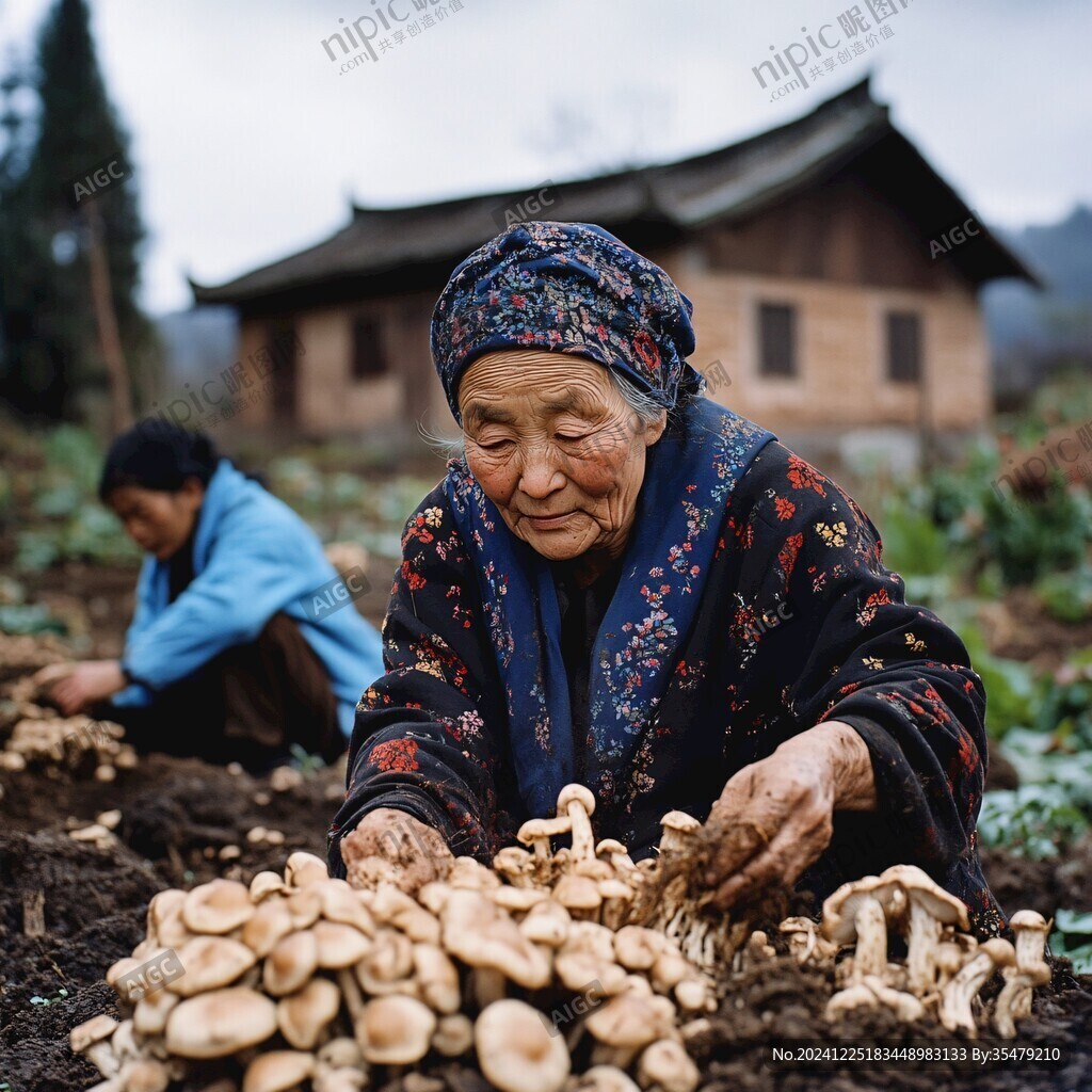 農家采香菇