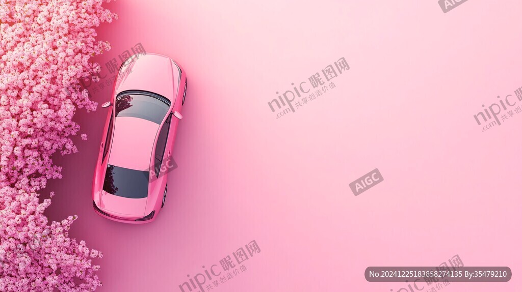 網(wǎng)紅打卡粉色汽車