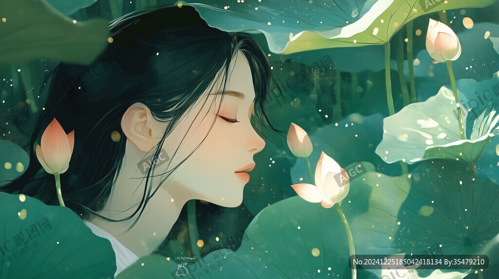 荷葉女孩插畫