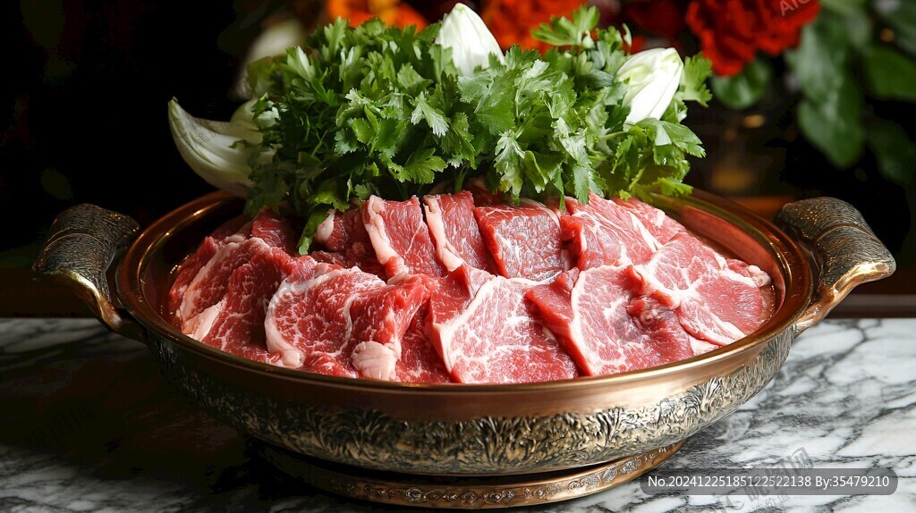 銅鍋涮上腦牛肉