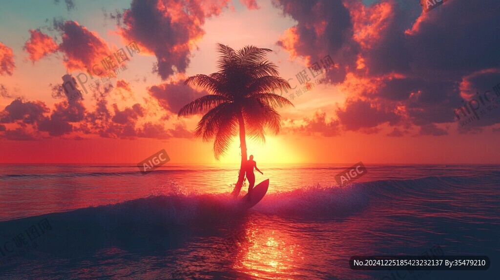 海邊夕陽椰樹