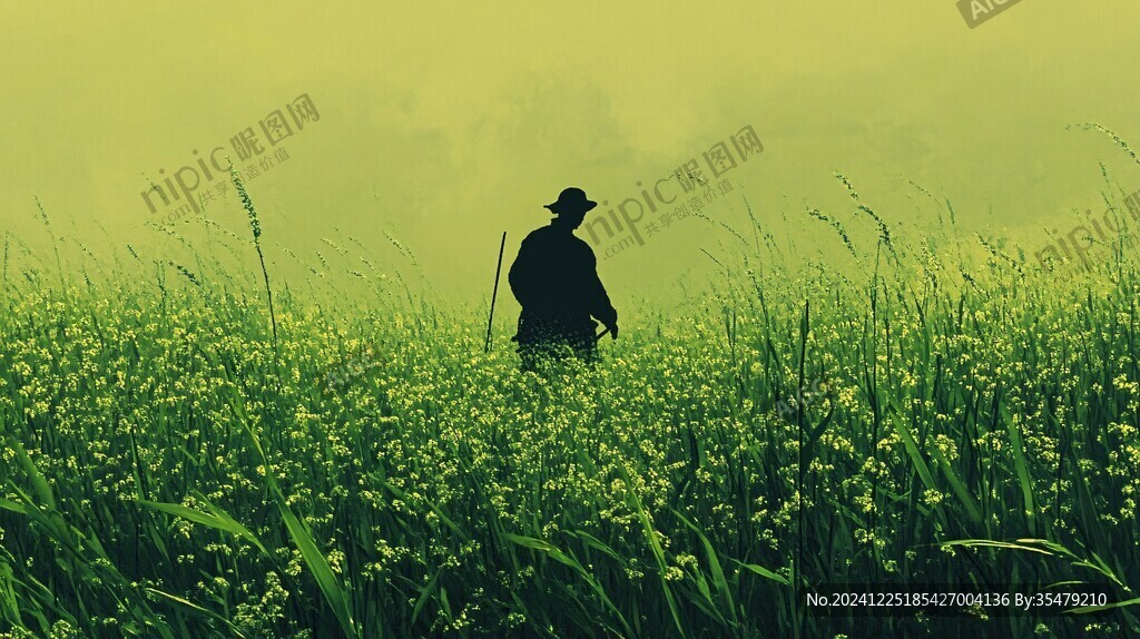 油菜地里的稻草人