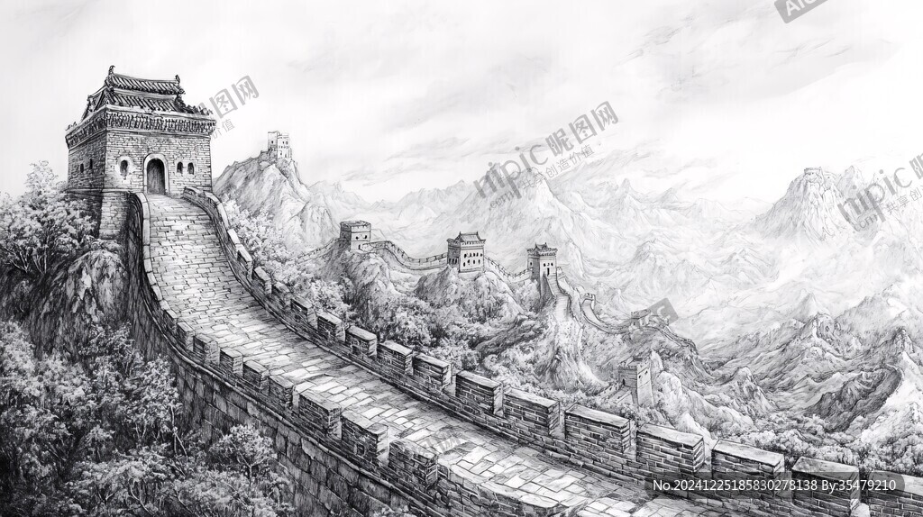 長城鋼筆畫素材