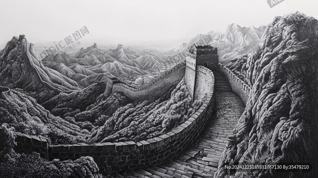 長(zhǎng)城鋼筆畫素材