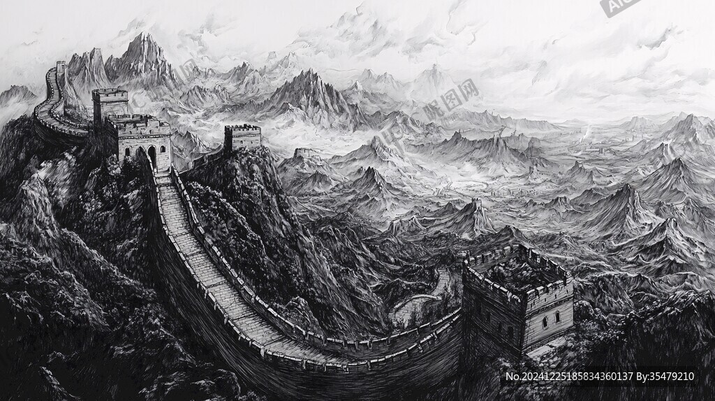 工筆畫長城
