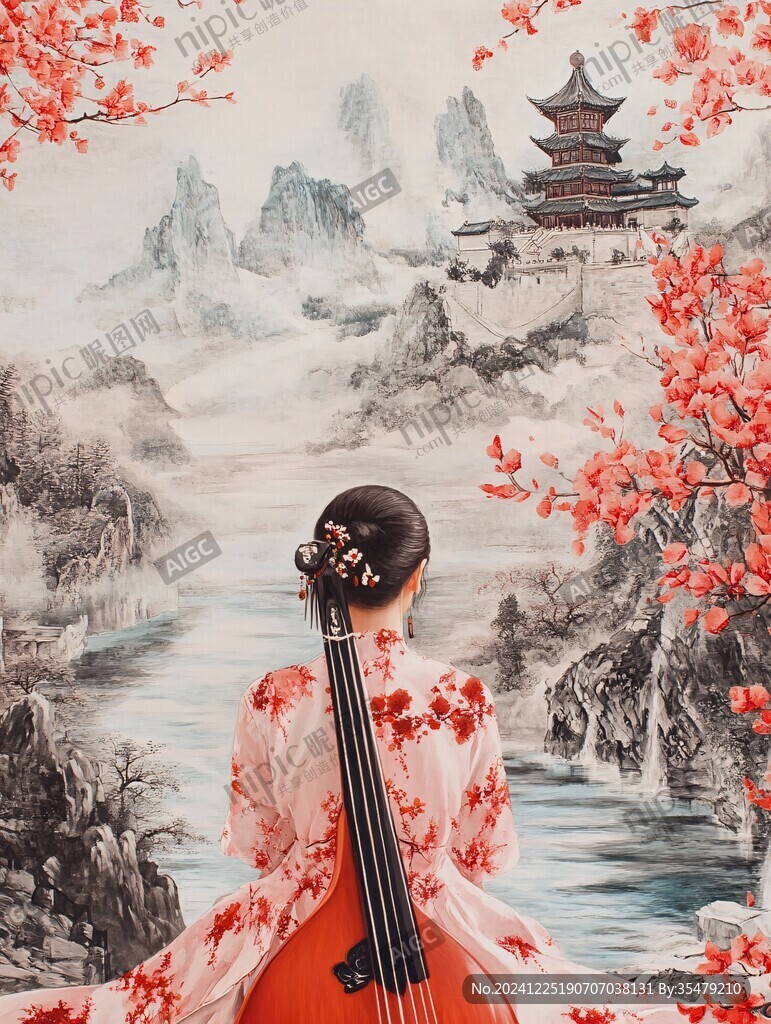 抱琴美女