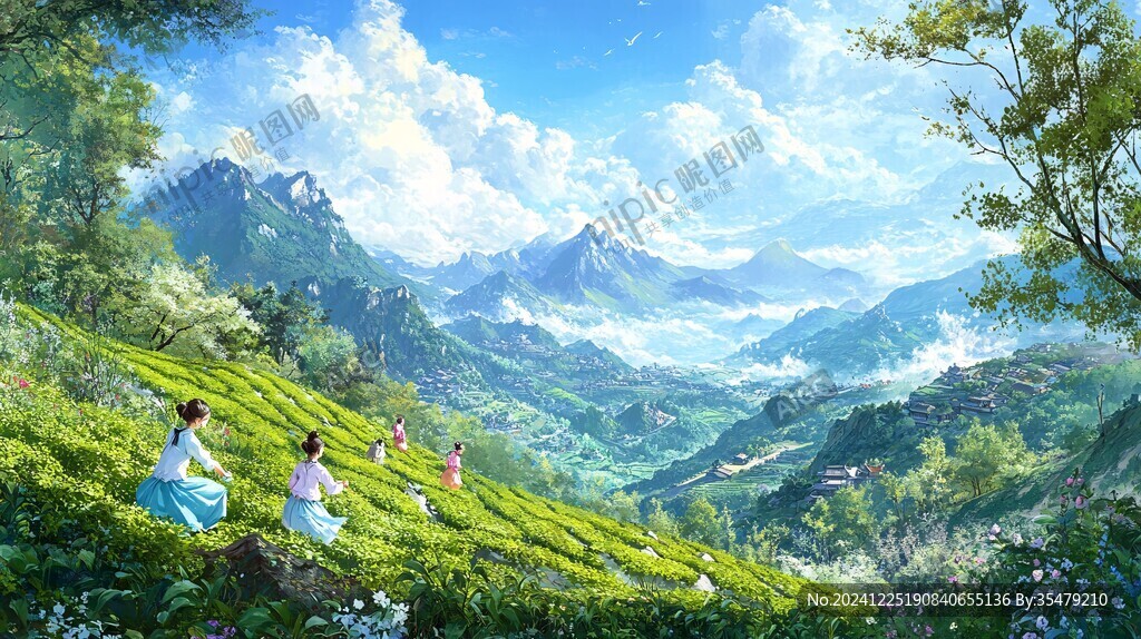 茶園風光插畫