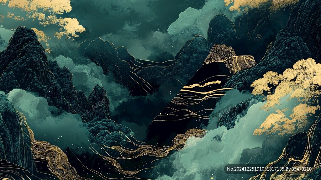 高端山水線包裝插畫
