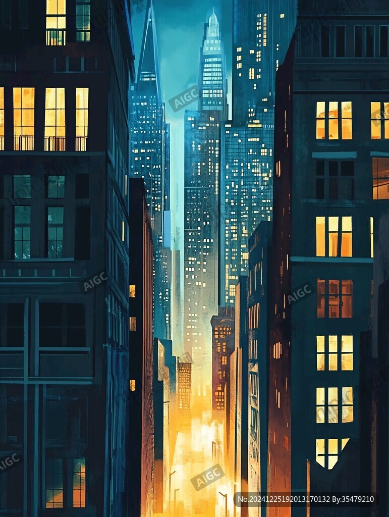 日落城市插畫