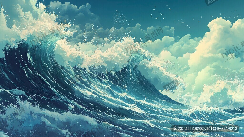 波濤海浪插畫