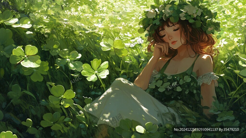 場景插畫植物少女