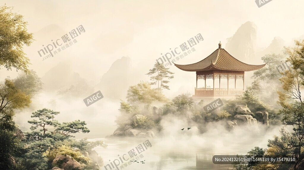 樓閣山水意境畫