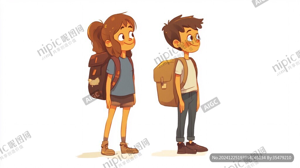 背著書包的男孩女孩