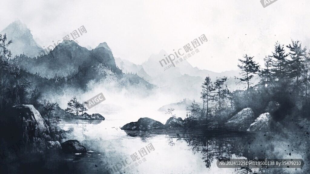 山水風(fēng)光禪意水彩畫