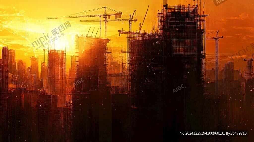 夕陽下的建筑工地