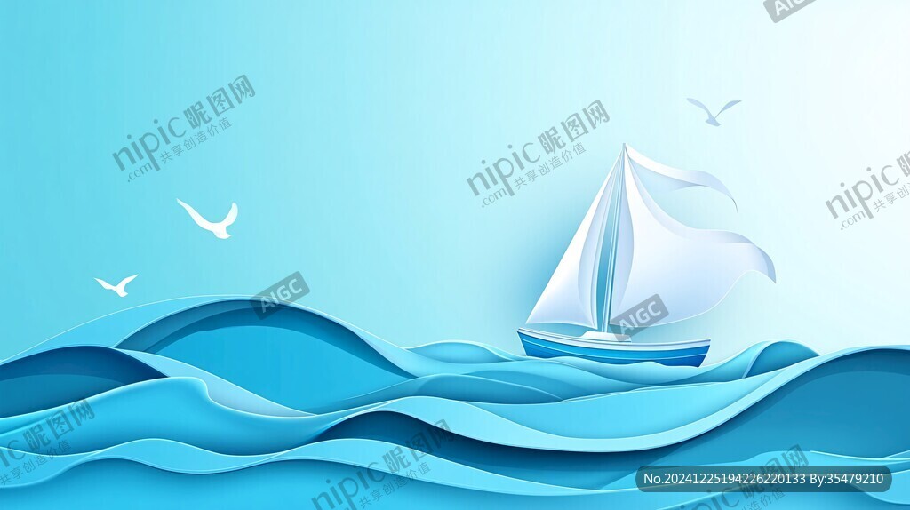 船海浪領(lǐng)航藍色背景