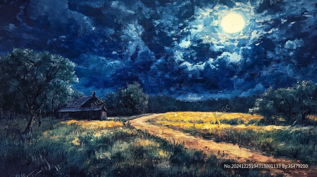 月夜油畫