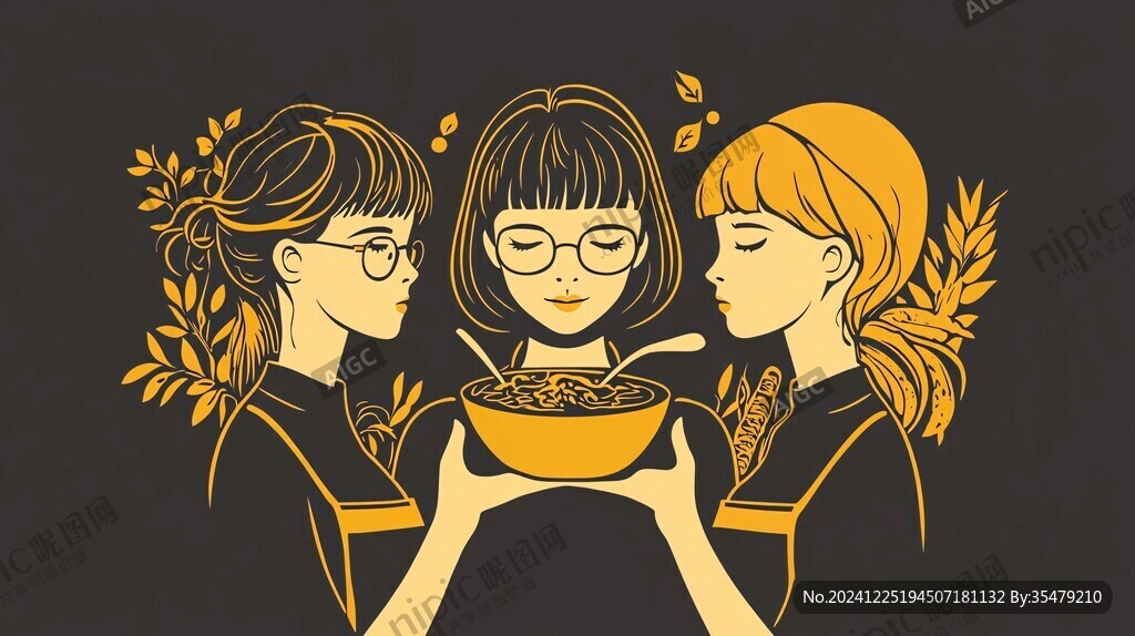吃螺螄粉的女孩插畫