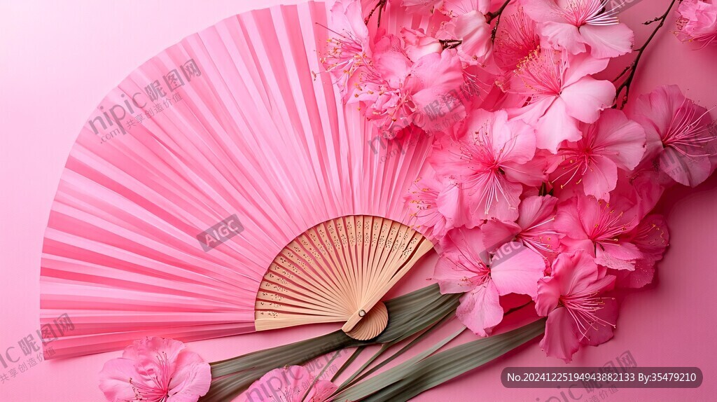 折扇水蜜桃插畫