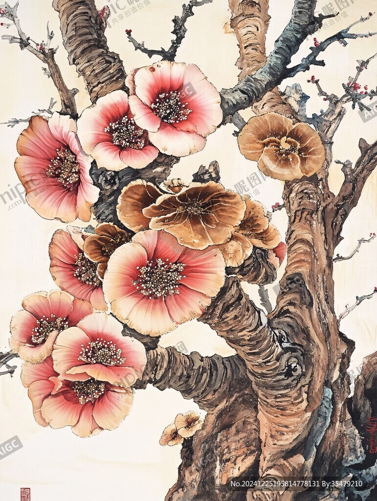 工筆梅花花開(kāi)富貴