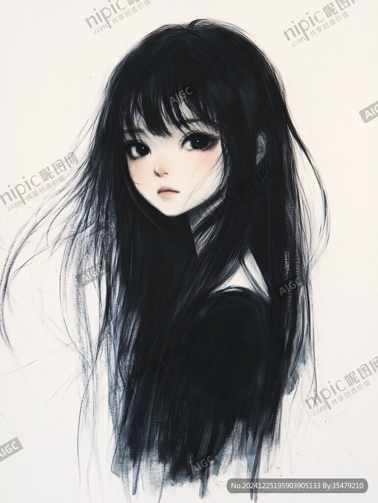 長(zhǎng)黑發(fā)插畫