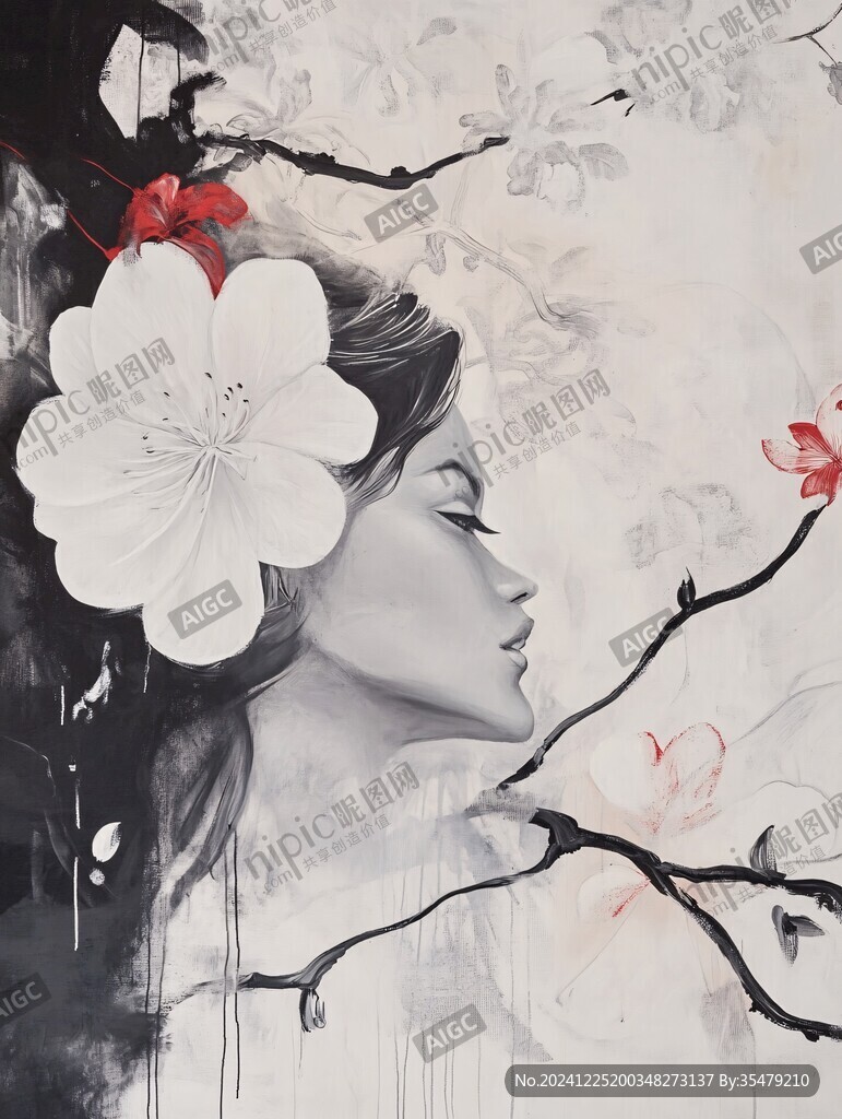 手繪女人花抽象裝飾畫
