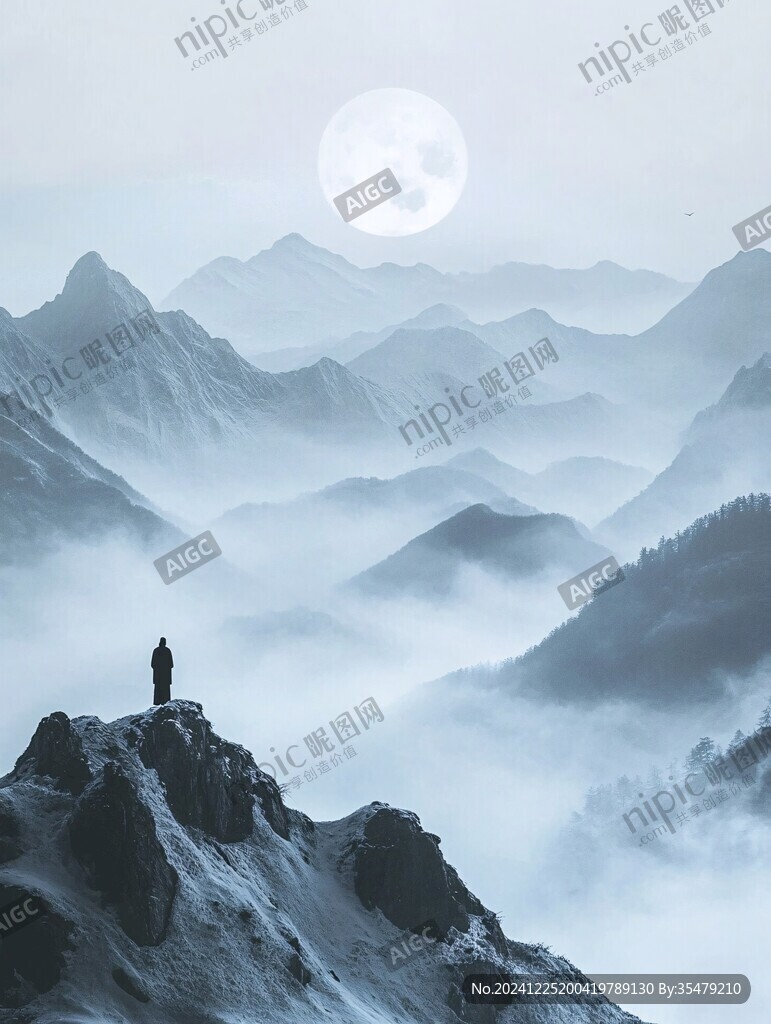 墨韻禪意山峰云霧風景