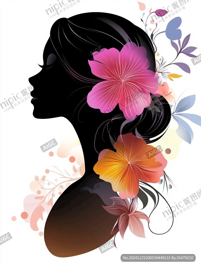 手繪花朵美女