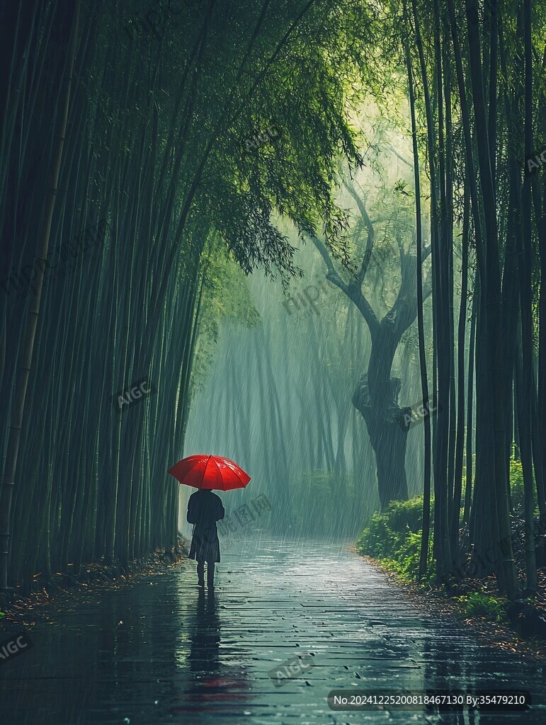 雨中竹林
