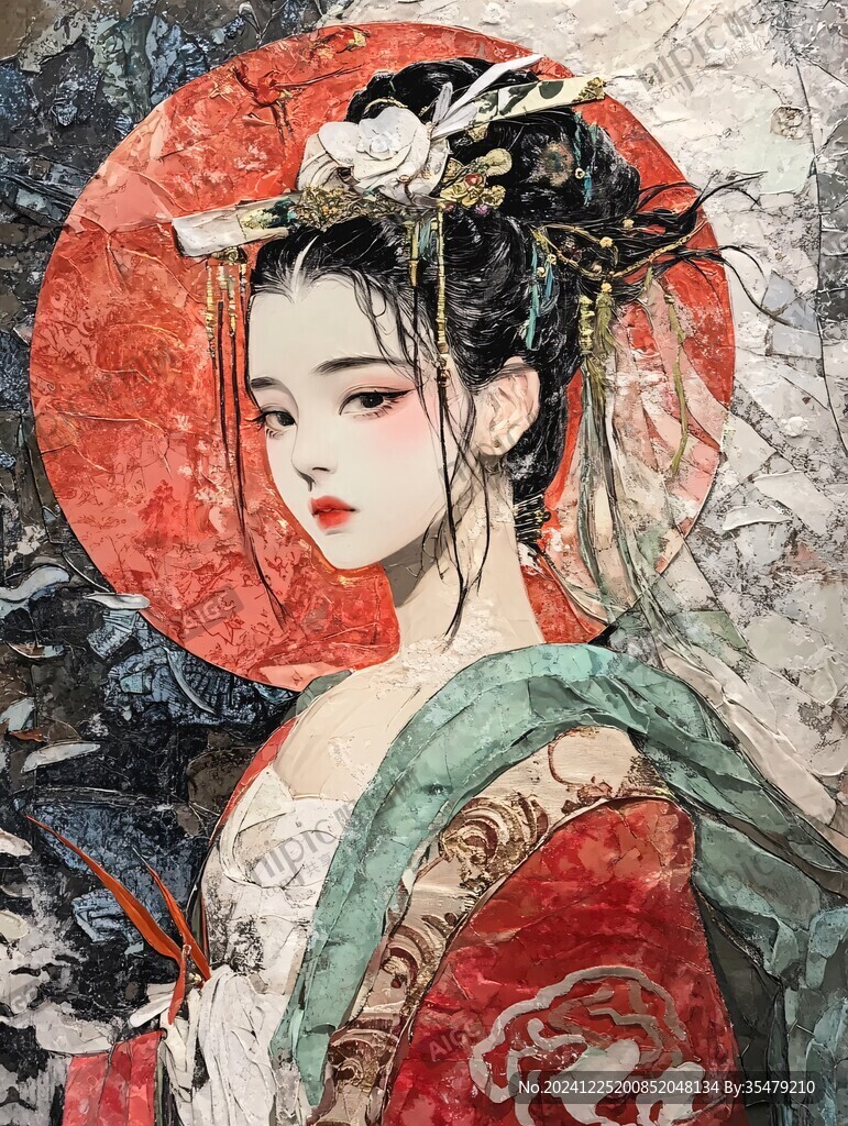 古風水彩美女插畫