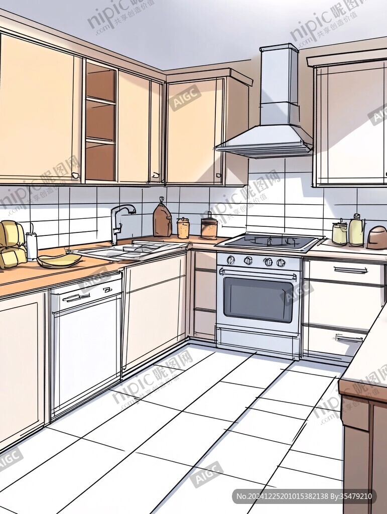 廚房線描圖