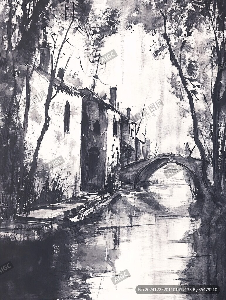 江南小鎮(zhèn)水彩