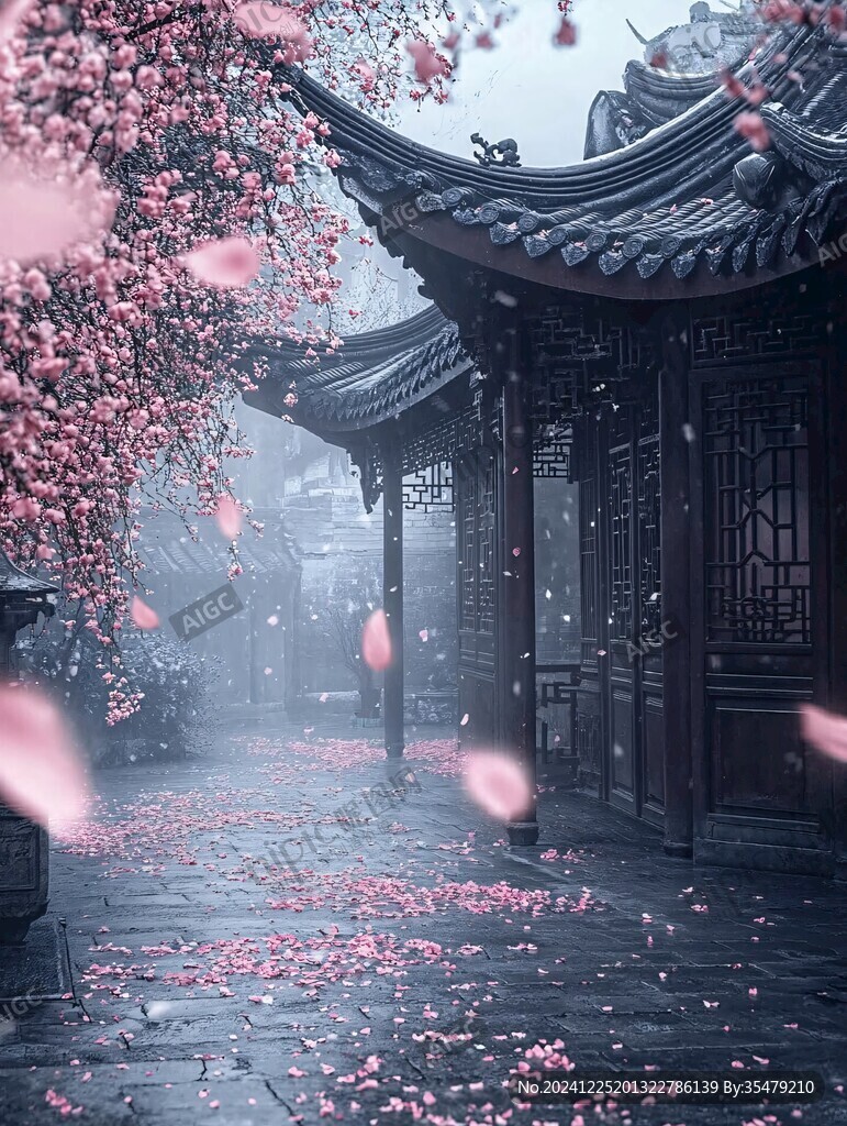 落花意境圖
