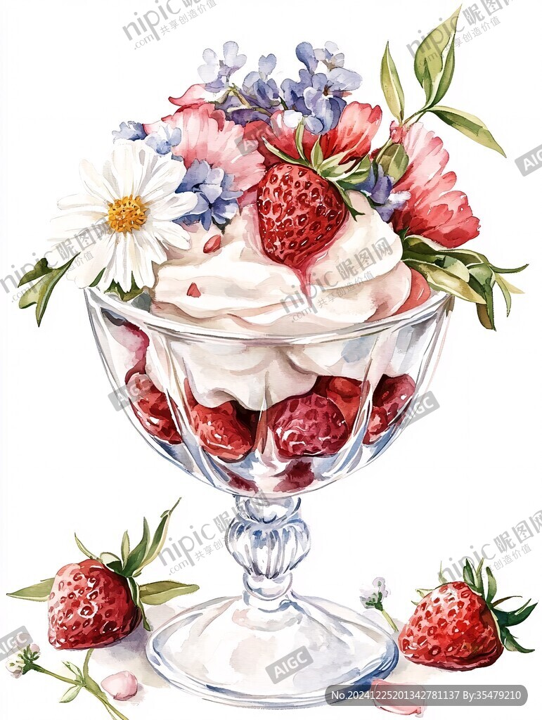 手繪草莓甜品插畫(huà)