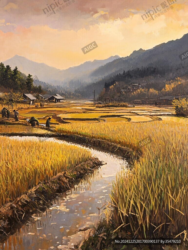 水稻田油畫(huà)