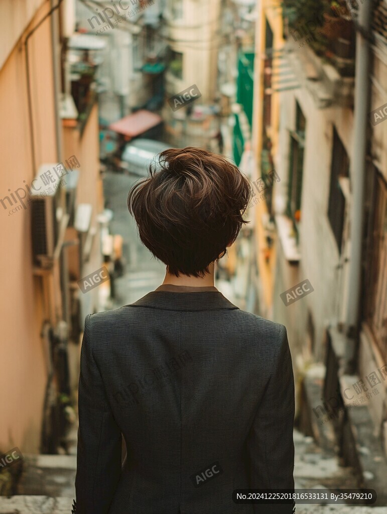 短發女人背影