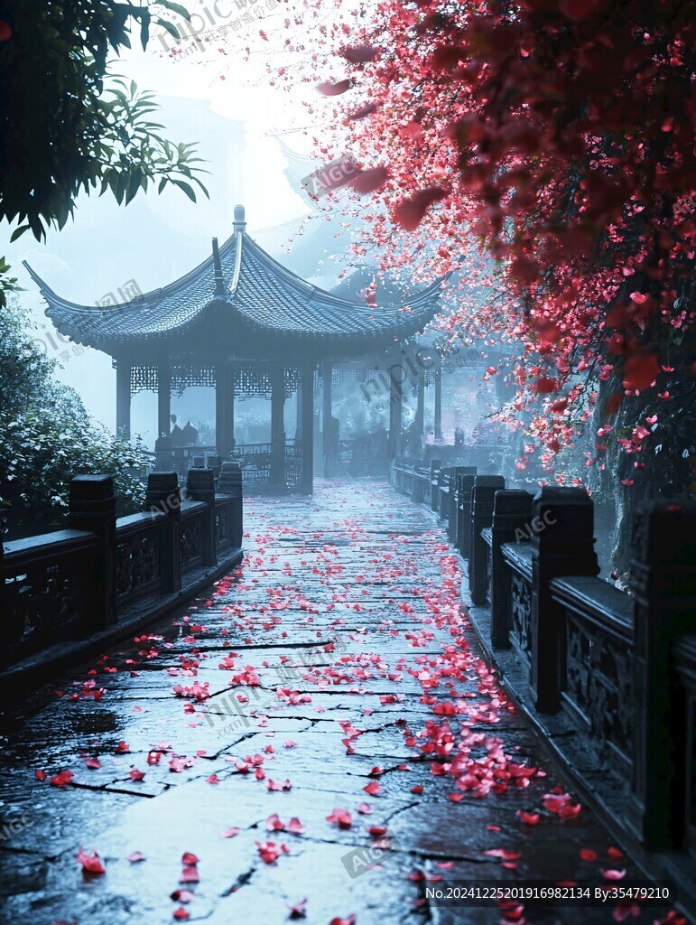 落花意境圖
