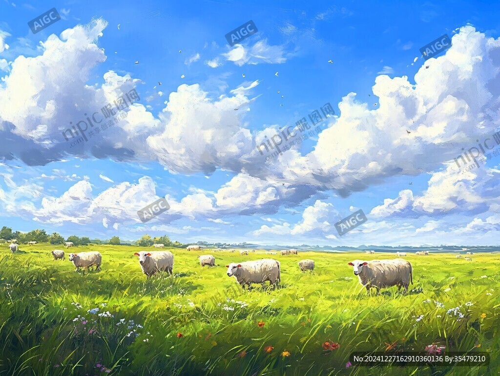 草原綿羊插畫