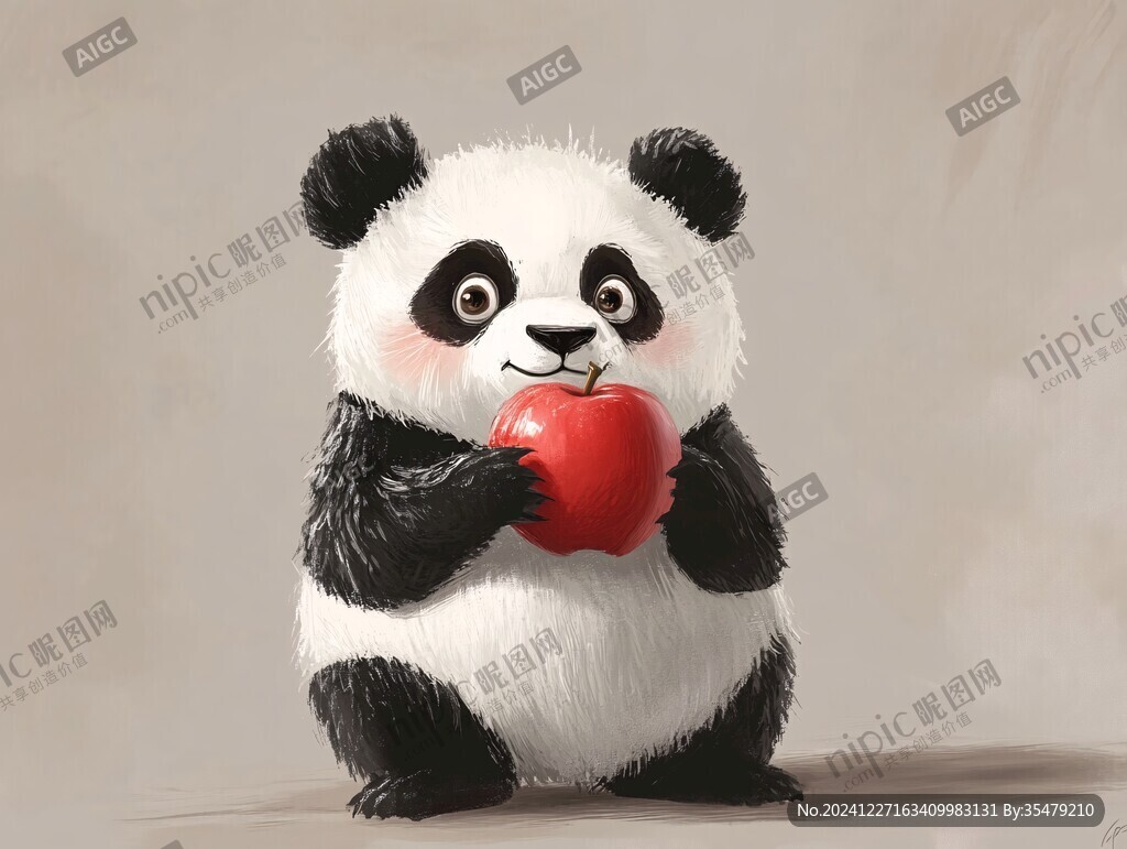 吃蘋果的熊貓插畫