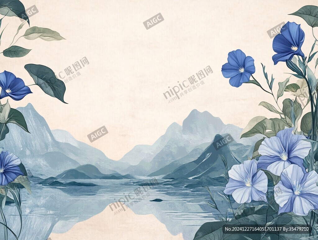 中式山湖插畫