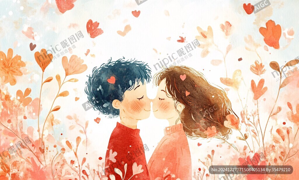 唯美浪漫情侶插畫