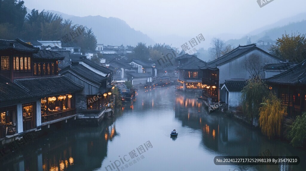 江南古鎮夜景寬幅
