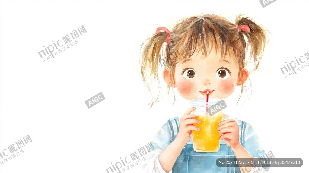 喝果汁卡通女孩