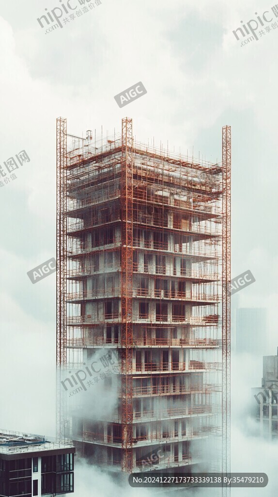 云霧繚繞在建高樓